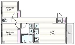 立川市幸町1丁目集合住宅 1階2LDKの間取り