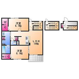 堺市西区浜寺石津町東3丁アパート 2LDKの間取図画像