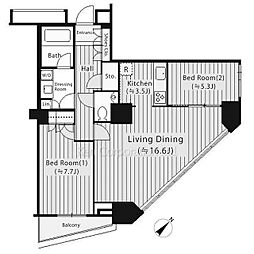 アトラスタワー六本木 2LDKの間取図画像