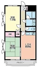 カーザ・モンターニャ 8階2LDKの間取り