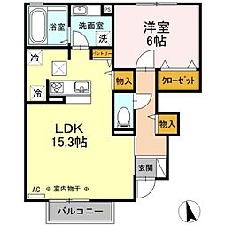 ダイヤモンド ミスト 1階1LDKの間取り