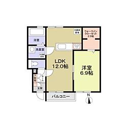フォレストメゾン聖蹟 1階1LDKの間取り