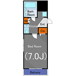 ハオスルーケ 2階1Kの間取り