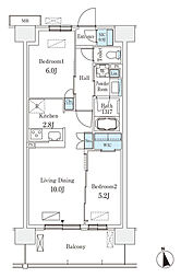 スカイグランデ津田沼 2階2LDKの間取り