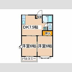 リバーハウス 2階2DKの間取り
