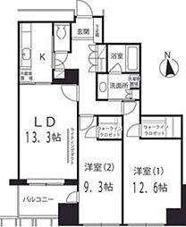 六本木ヒルズレジデンスB棟 2LDKの間取図画像