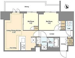 オアーゼ日暮里レジデンス 8階2LDKの間取り
