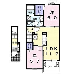 JR和歌山線 岩出駅 徒歩23分の賃貸アパート 2階2LDKの間取り