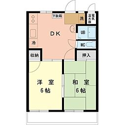 スズキパル下柚木 1階2DKの間取り