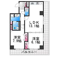 セントラル堺東 4階2LDKの間取り