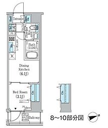 PrimeBliss東中野駅前 1DKの間取図画像