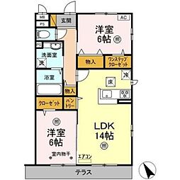 エスポワール ソレーユ 1階2LDKの間取り