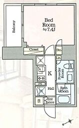 アイルグランディール池袋 4階1Kの間取り