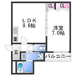 フジパレス田中町II番館 3階1LDKの間取り