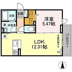 ブランエール白鳥 2階1LDKの間取り