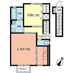 クレール由野台 2階1LDKの間取り