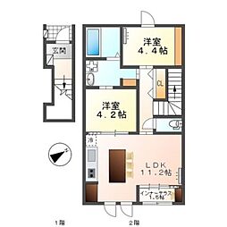 コーポ峯のハタ 2LDKの間取図画像