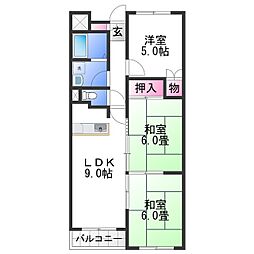 アデューウエダマンション 2階3LDKの間取り