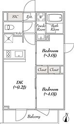 LUMIEC HONCHO EAST 3階2DKの間取り