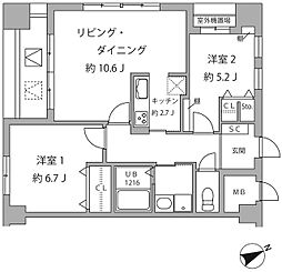 ＳｕｎＳｐｒｉｎｇＴｏｗｅｒ 702 7階2LDKの間取り