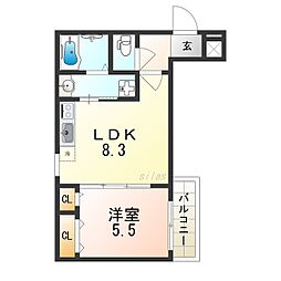 フジパレスさくら夙川イースト 1LDKの間取図画像