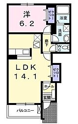エレガンシアIII 1階1LDKの間取り