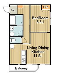 ル・メルシェ 2階1LDKの間取り