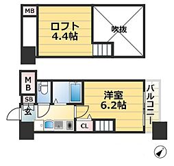 エステムコート三宮EASTポルトマーレ 1Kの間取図画像