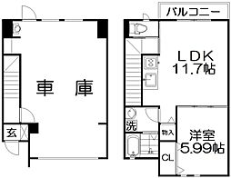 エスパース河内磐船 1階1LDKの間取り