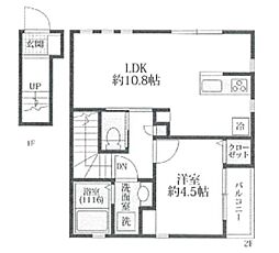 Ans court天台 2階1LDKの間取り
