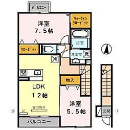 ミル・クレール アネックス　A棟 2階2LDKの間取り