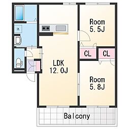和歌山電鐵貴志川線 竈山駅 徒歩3分の賃貸アパート 1階2LDKの間取り