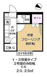 ひまわりハウスC 1Kの間取図画像