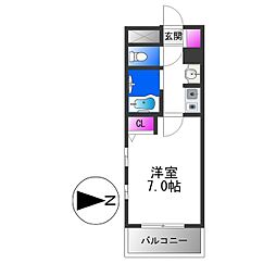 プリモスタジオ 1Kの間取図画像