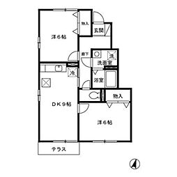エスポワールみなみ野B 1階2DKの間取り
