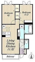 セントフィールド 1階2LDKの間取り