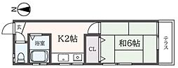 コーポ古屋 2階1Kの間取り
