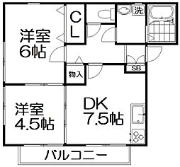 星田パナハウス 2DKの間取図画像