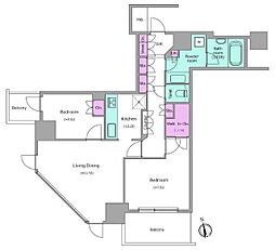 レジディアタワー目黒不動前 2LDKの間取図画像