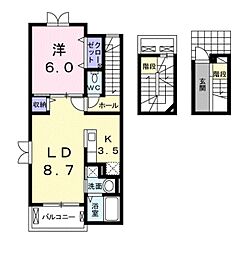 プラザ九源2 1LDKの間取図画像