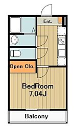 カインドネス矢部 2階1Kの間取り
