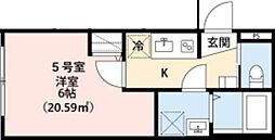Crecia二宮 2階1Kの間取り