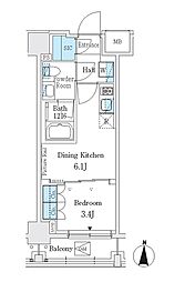 Ｊ．ＧＲＡＮ　Ｃｏｕｒｔ　品川西大井ＥＡＳＴ 5階1DKの間取り