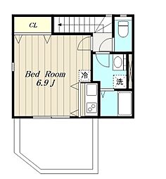 さくら 2階1Kの間取り