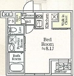 アイルプレミアム月島ドゥーエ 3階ワンルームの間取り