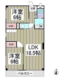 エルヴェ武里 2階2LDKの間取り