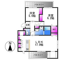 Helena　GARDEN玉串元町III 3階2LDKの間取り