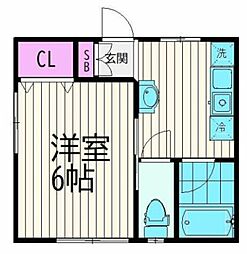 ギャラリーハウス 2階1Kの間取り