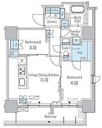 パークアクシス蔵前 11階2LDKの間取り
