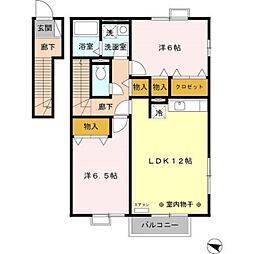 京王相模原線 多摩境駅 徒歩17分の賃貸アパート 2階2LDKの間取り